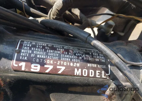 1977 Honda Civic from USA, damaged, VIN CB750K2701629